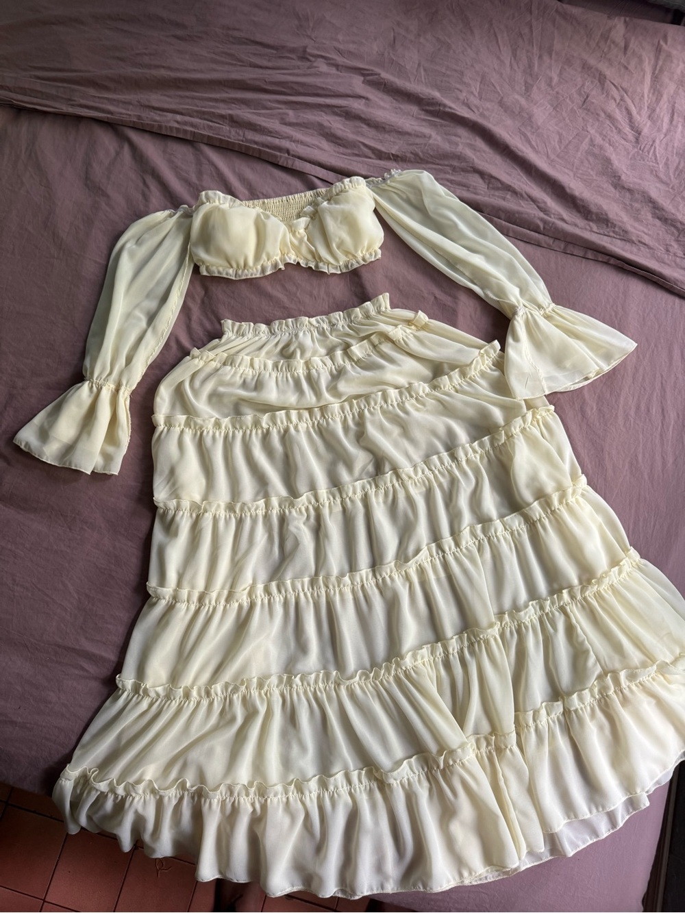 Buttery yellow Two-Piece Ruffled Skirt Set